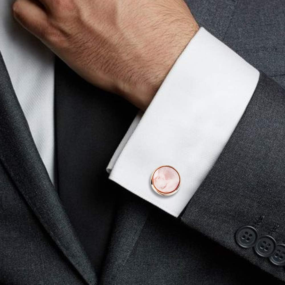 Cufflinks and Tuxedo Studs Set for Men with Gift Box, Rose Gold Tone Mother - Of - Pearl Cuff Links for French Cuff Shirt and Dress Shirt, Suitable for Wedding, Birthday, Party, Anniversary - WORLD TIME VISITS