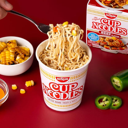 Cup Noodles Soup, Beef Flavor, Microwaveable Paper Cups, Instant Ramen, 2.25 Ounce (Pack of 12)
