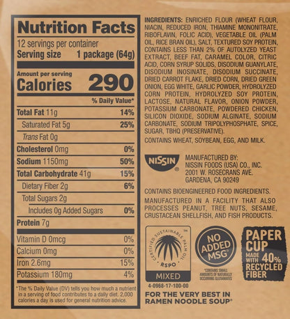 Cup Noodles Soup, Beef Flavor, Microwaveable Paper Cups, Instant Ramen, 2.25 Ounce (Pack of 12)