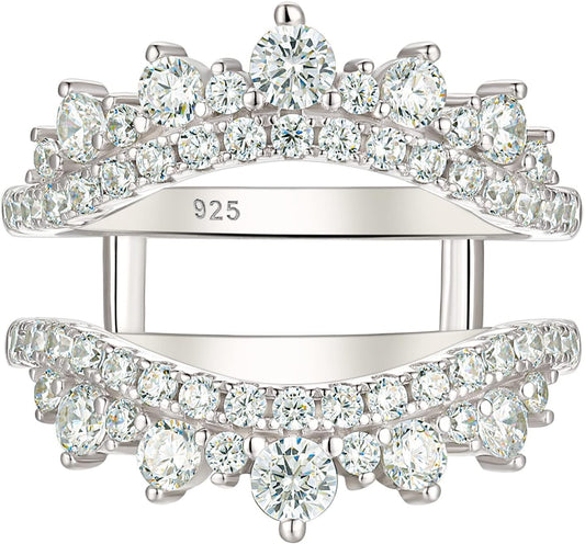 Curved Wedding Ring for Women Ring Enhancers Guard for Engagement Rings 925 Sterling Silver CZ - WORLD TIME VISITS