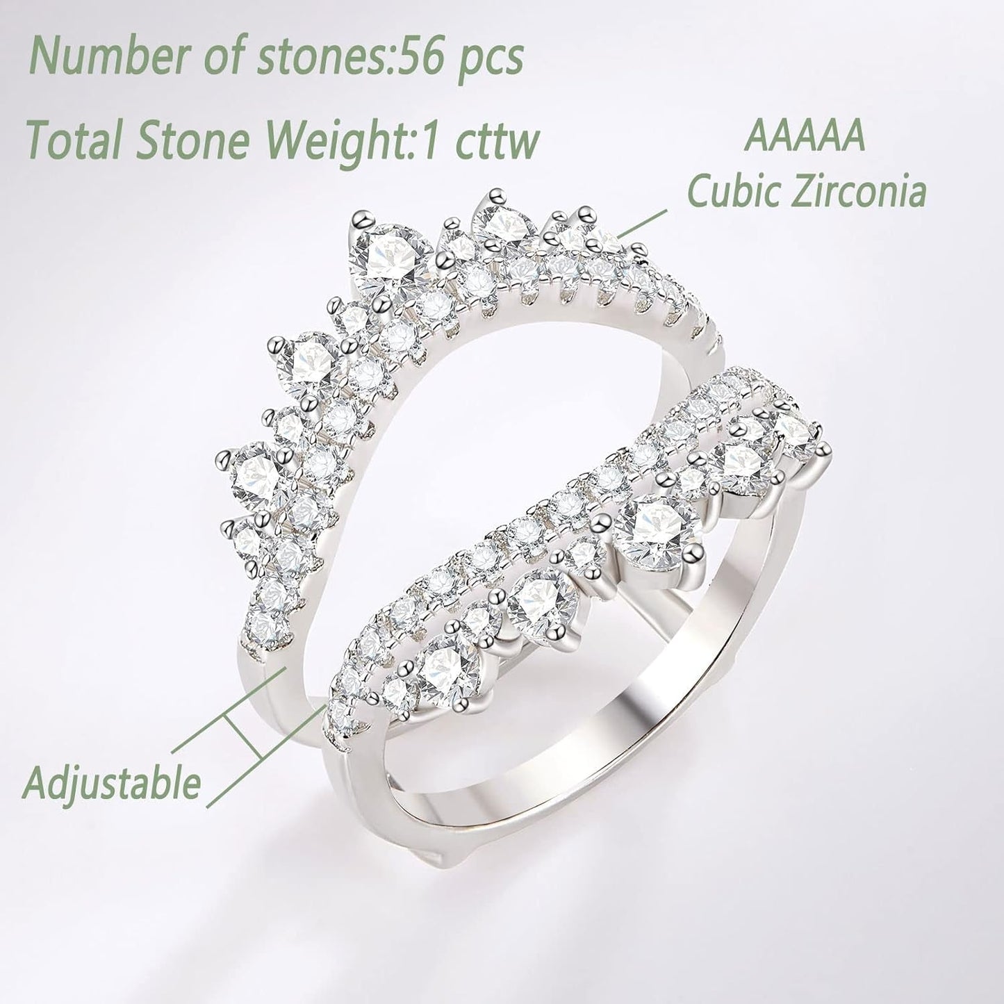 Curved Wedding Ring for Women Ring Enhancers Guard for Engagement Rings 925 Sterling Silver CZ