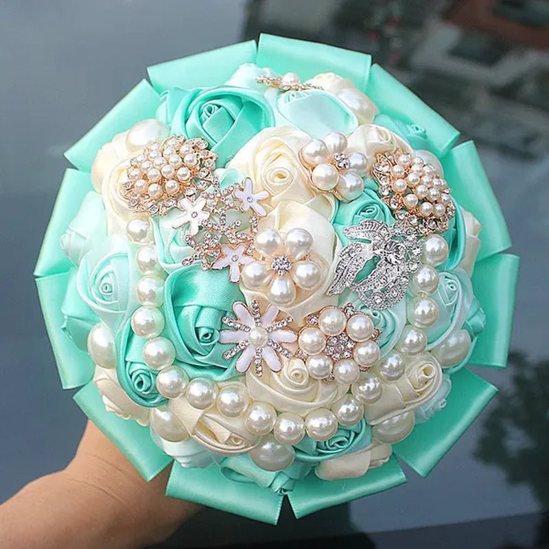Customizable Mixed Color Silk Rose Wedding Bouquet Fine Pearl Diamond Brooch Bride Holding Flowers Artificial Wedding Flower Bridesmaid Bouquet 4Size - WORLD TIME VISITS