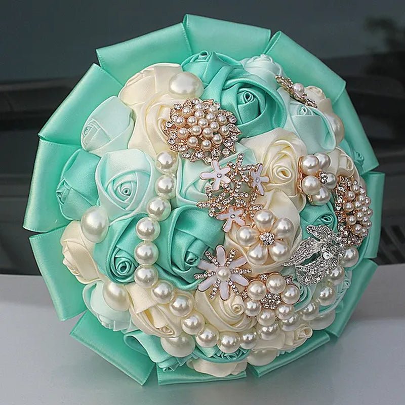 Customizable Mixed Color Silk Rose Wedding Bouquet Fine Pearl Diamond Brooch Bride Holding Flowers Artificial Wedding Flower Bridesmaid Bouquet 4Size - WORLD TIME VISITS