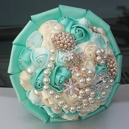 Customizable Mixed Color Silk Rose Wedding Bouquet Fine Pearl Diamond Brooch Bride Holding Flowers Artificial Wedding Flower Bridesmaid Bouquet 4Size - WORLD TIME VISITS
