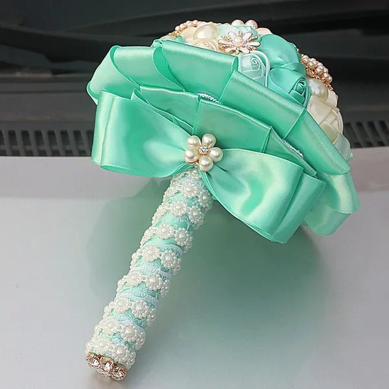 Customizable Mixed Color Silk Rose Wedding Bouquet Fine Pearl Diamond Brooch Bride Holding Flowers Artificial Wedding Flower Bridesmaid Bouquet 4Size - WORLD TIME VISITS