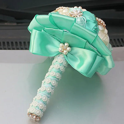 Customizable Mixed Color Silk Rose Wedding Bouquet Fine Pearl Diamond Brooch Bride Holding Flowers Artificial Wedding Flower Bridesmaid Bouquet 4Size - WORLD TIME VISITS