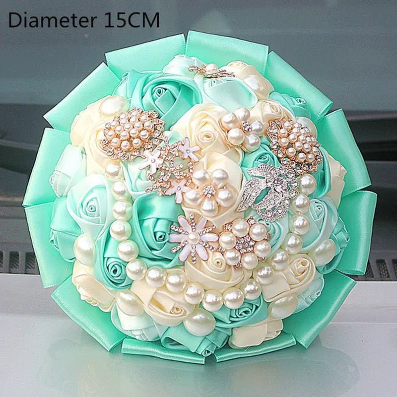 Customizable Mixed Color Silk Rose Wedding Bouquet Fine Pearl Diamond Brooch Bride Holding Flowers Artificial Wedding Flower Bridesmaid Bouquet 4Size - WORLD TIME VISITS