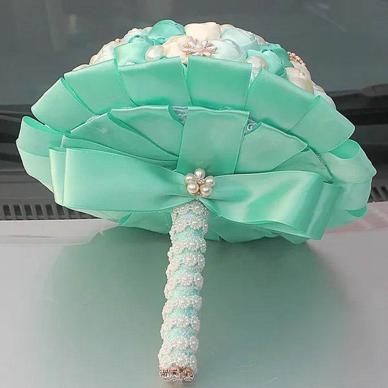 Customizable Mixed Color Silk Rose Wedding Bouquet Fine Pearl Diamond Brooch Bride Holding Flowers Artificial Wedding Flower Bridesmaid Bouquet 4Size