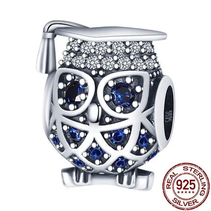 Cute 925 Sterling Silver CZ Animal Bead Charm Fine Glasses Champion Owl Bracelet Charm Fit Original Bracelet DIY - WORLD TIME VISITS