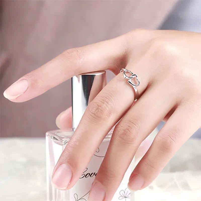 Cute Simple Double Heart Shaped Ring Elegant 925 Sterling Silver Rings Gifts for Women Girl