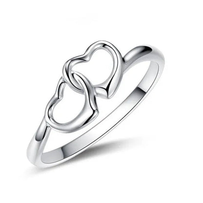 Cute Simple Double Heart Shaped Ring Elegant 925 Sterling Silver Rings Gifts for Women Girl