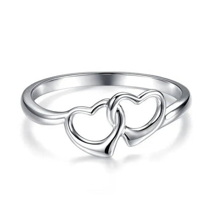 Cute Simple Double Heart Shaped Ring Elegant 925 Sterling Silver Rings Gifts for Women Girl