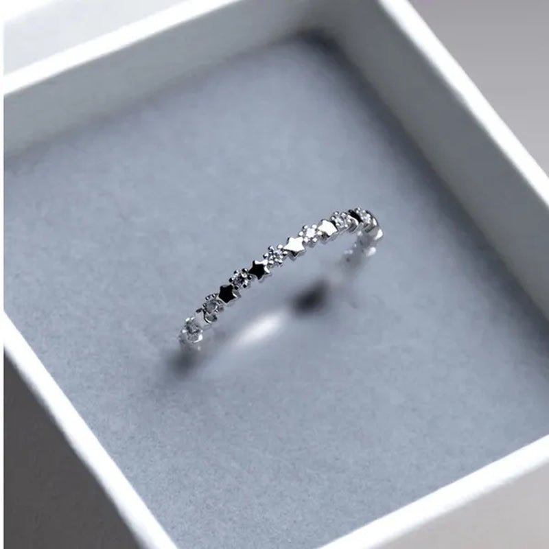 Cute Super Thin 925 Sterling Silver CZ Diamond Star Rings Wedding Engagement Party Gifts for Women Lady Girl