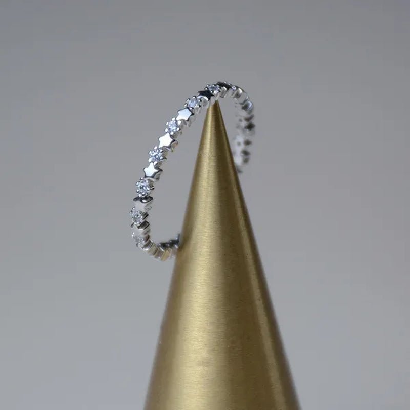 Cute Super Thin 925 Sterling Silver CZ Diamond Star Rings Wedding Engagement Party Gifts for Women Lady Girl