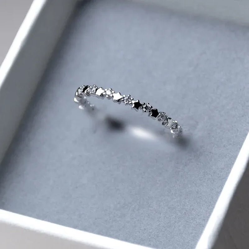 Cute Super Thin 925 Sterling Silver CZ Diamond Star Rings Wedding Engagement Party Gifts for Women Lady Girl - WORLD TIME VISITS