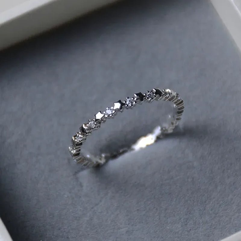 Cute Super Thin 925 Sterling Silver CZ Diamond Star Rings Wedding Engagement Party Gifts for Women Lady Girl
