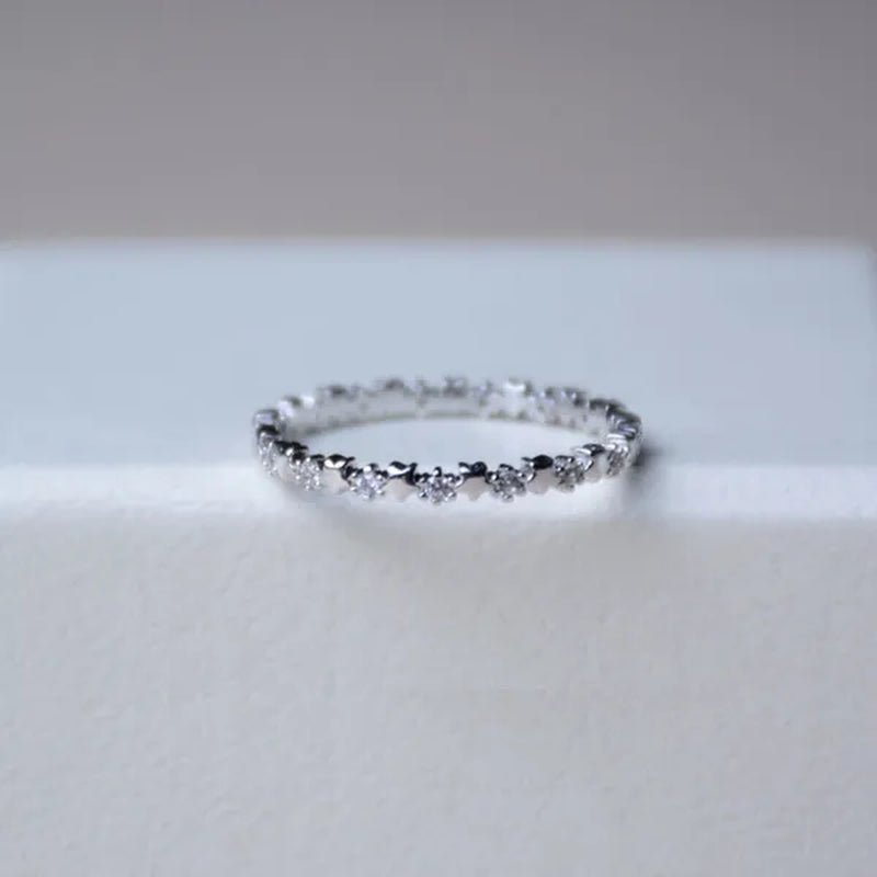 Cute Super Thin 925 Sterling Silver CZ Diamond Star Rings Wedding Engagement Party Gifts for Women Lady Girl