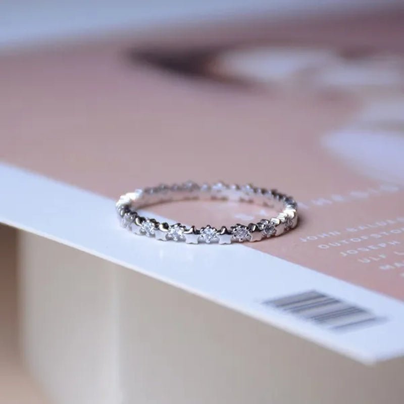 Cute Super Thin 925 Sterling Silver CZ Diamond Star Rings Wedding Engagement Party Gifts for Women Lady Girl