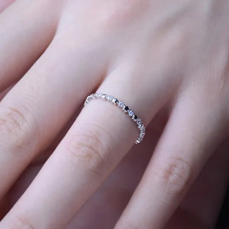 Cute Super Thin 925 Sterling Silver CZ Diamond Star Rings Wedding Engagement Party Gifts for Women Lady Girl