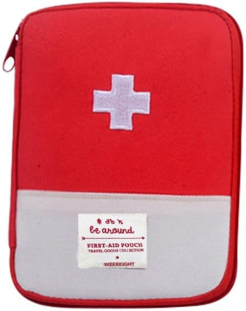 Portable Medical Bag,  Small Volume Emergency Survival Drug Storage First-Aid Kit Outdoor Treatment Home Rescue Packet Aid Outfit (Red, L)