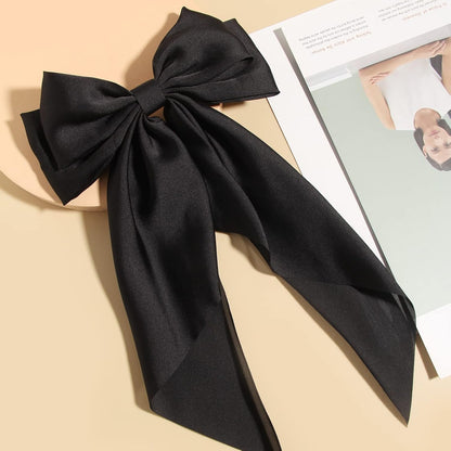 Women'S Satin Hair Accessories: Long Ribbon Hair Pins with Big Bows for Party and Daily Wear