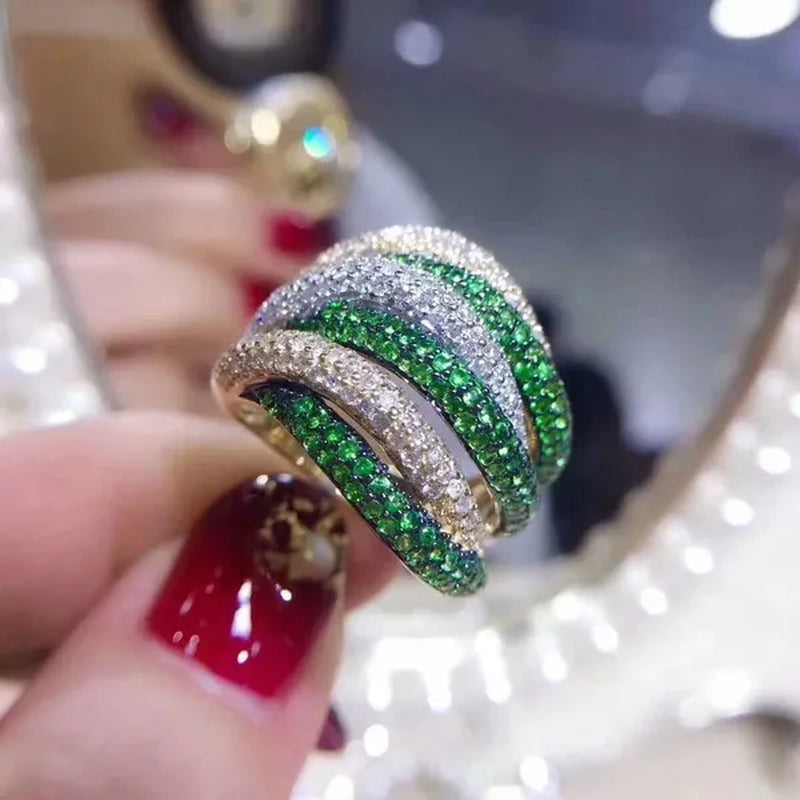 Luxury  Silver Natural Gemstones Emerald Twist Rings Birthstone Engagement Rings Wedding Anniversary Bride Women Ring Size 6 7 8 9 10 - WORLD TIME VISITS
