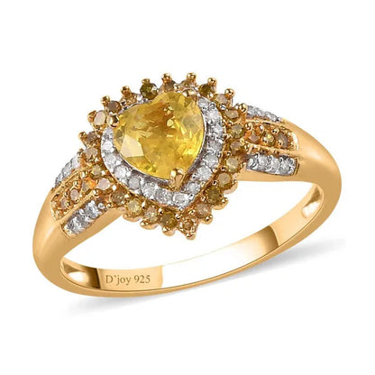 Shop LC Yellow Sapphire Yellow Diamond Heart 925 Sterling Silver Vermeil Yellow Gold Plated Halo Ring for Women Size 9 Ct 0.96