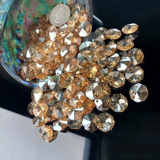 20Pc Champagne Octagon Chandelier Beads CRYSTAL Suncatcher Prisms Pendant Window Decor - WORLD TIME VISITS