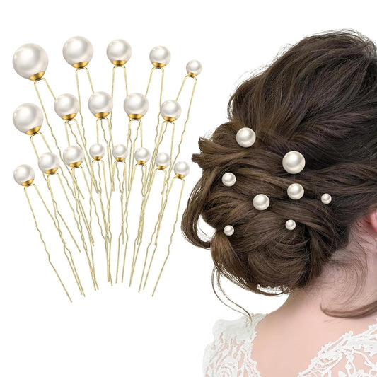 18 Pieces Wedding Pearl Hair Pins, U Pearl Shaped Hair Accessories for Brides Bridesmaids Women, Gold - WORLD TIME VISITS