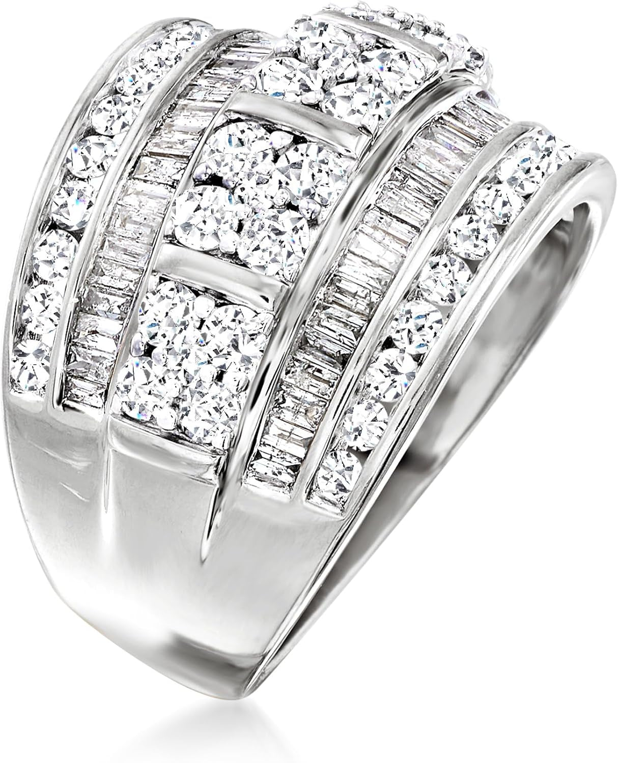2.00 Ct. T.W. Baguette and round Diamond Multi-Row Ring in Sterling Silver