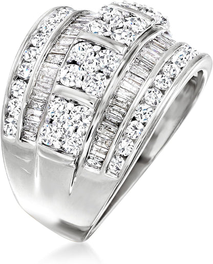 2.00 Ct. T.W. Baguette and round Diamond Multi-Row Ring in Sterling Silver