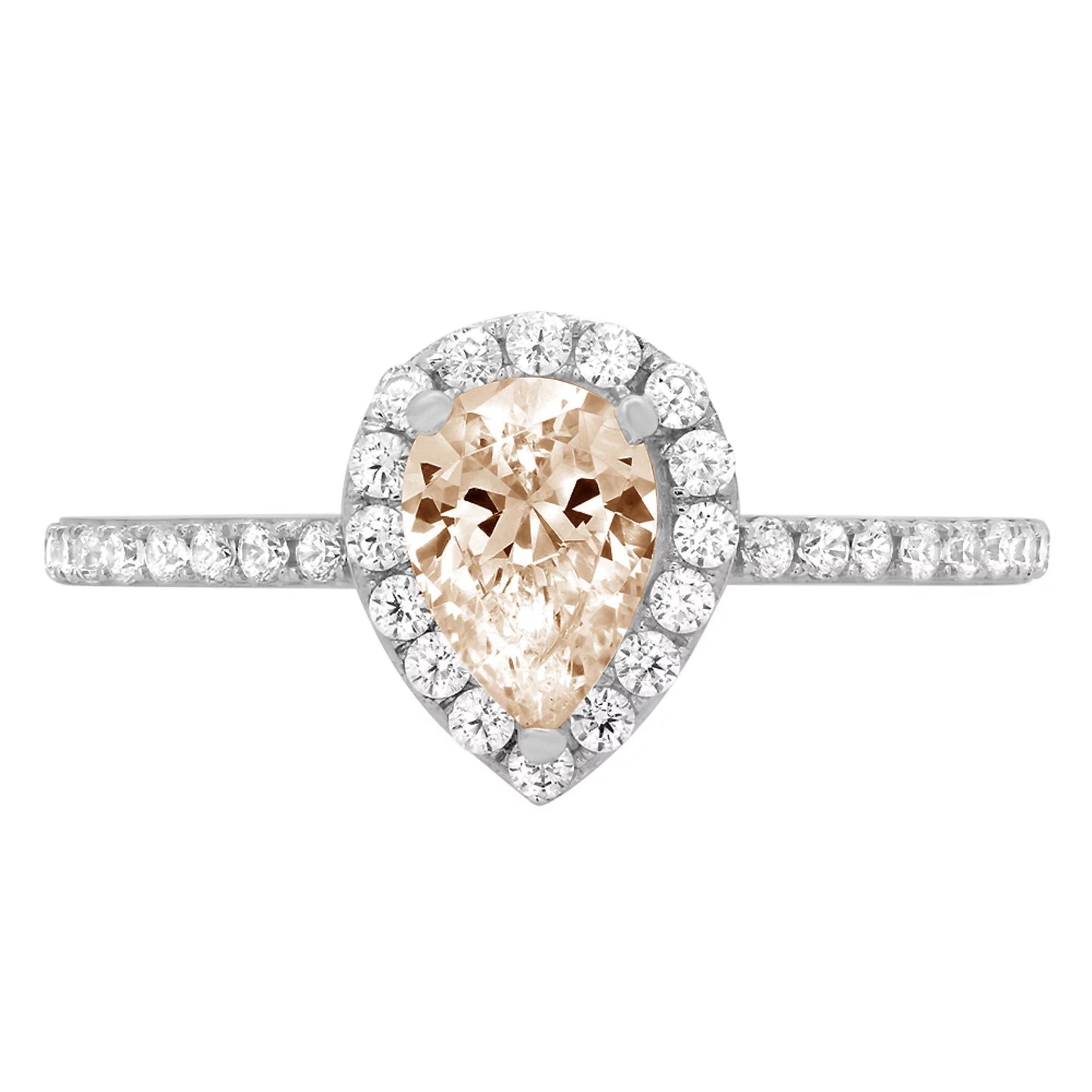 0.8Ct Pear Cut Champagne Simulated Diamond 14K White Gold Anniversary Engagement Halo Ring Size 9.5