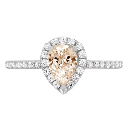 0.8Ct Pear Cut Champagne Simulated Diamond 14K White Gold Anniversary Engagement Halo Ring Size 9.5