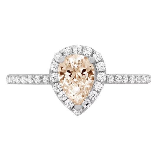 0.8Ct Pear Cut Champagne Simulated Diamond 14K White Gold Anniversary Engagement Halo Ring Size 9.5
