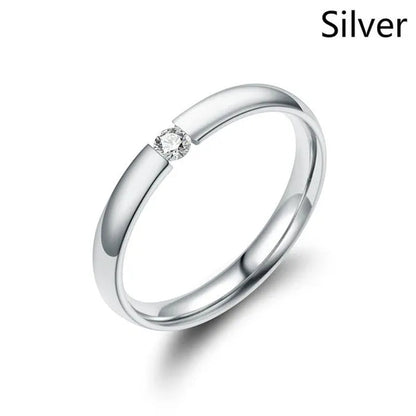 Fashion Stainless Steel Couple Ring Micro-Set Zircon Ring Simple Titanium Steel Cubic Zirconia Rings for Women