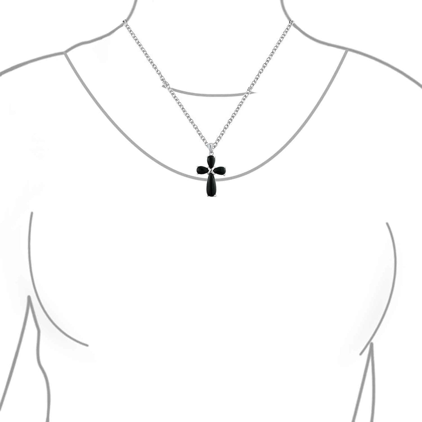 Timeless Fashion Cabochon Genuine Gemstones Black Onyx Multi Color Green Jade Cross Pendant Necklace for Women Teen .925 Sterling Silver with Chain