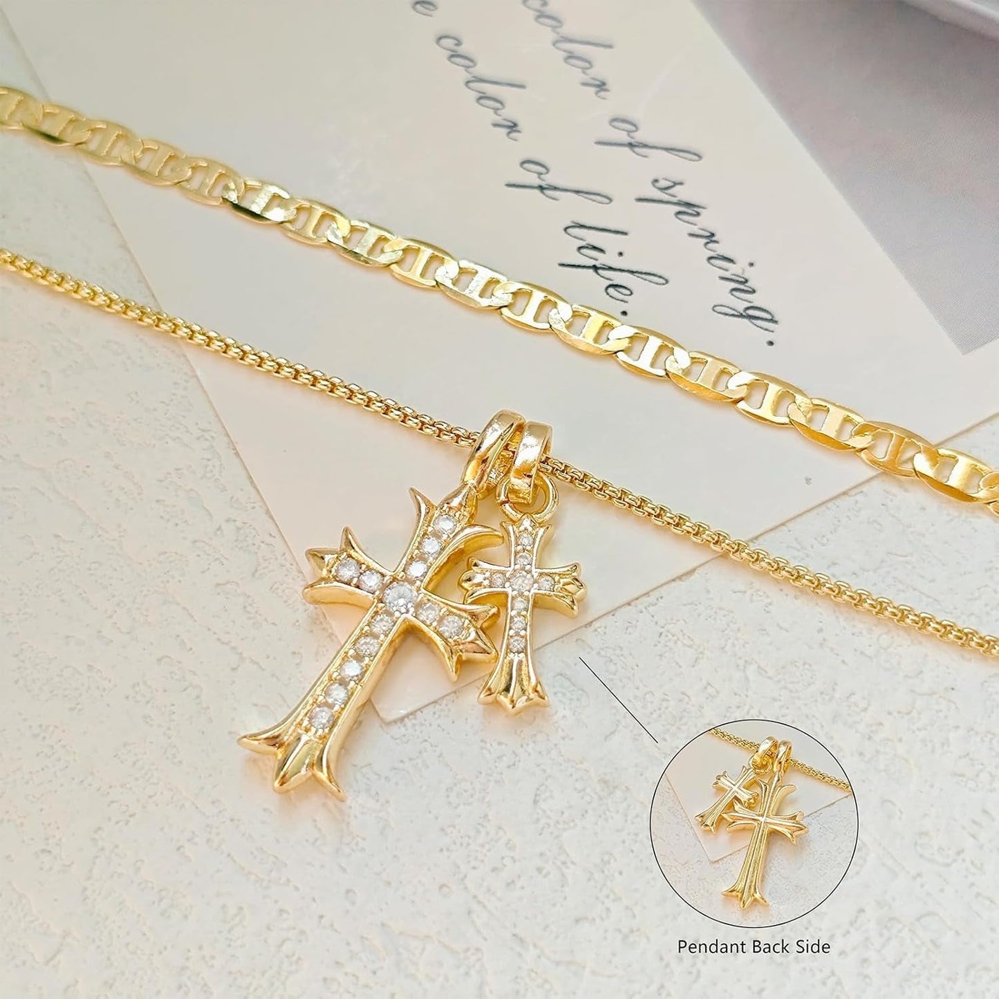 Bubble Cross Necklace for Women 14K Gold Plated Cross Necklace Stackable Dainty Gold Necklace Mariner Chain Necklace CZ Cross Pendant Necklaces Set Simple Jewelry Gift