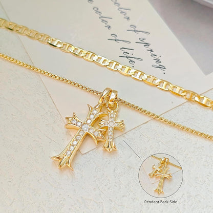 Bubble Cross Necklace for Women 14K Gold Plated Cross Necklace Stackable Dainty Gold Necklace Mariner Chain Necklace CZ Cross Pendant Necklaces Set Simple Jewelry Gift