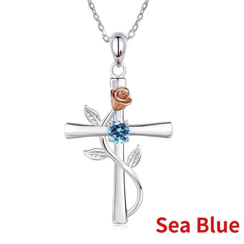 Trendy Flower Cross Necklace for Women Engagement Wedding Accessories Valentine's Day Gift