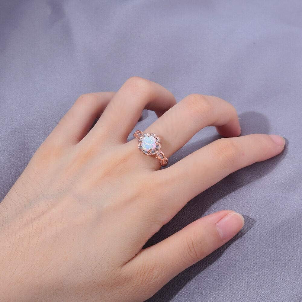 18K Gold Plated Opal Ring-White Fire Opal & Amethyst & Cubic Zirconia Women Jewelry Gemstone Engagement Anniversary Ring Size 5-13