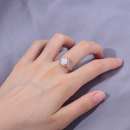 18K Gold Plated Opal Ring-White Fire Opal & Amethyst & Cubic Zirconia Women Jewelry Gemstone Engagement Anniversary Ring Size 5-13