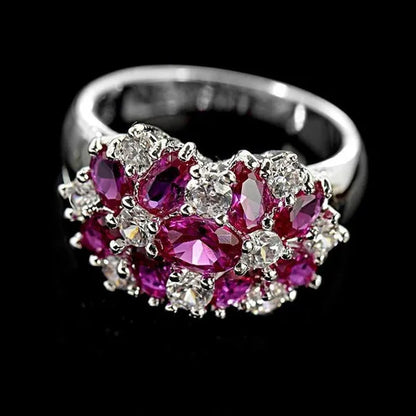 Fashion Women Blue Sapphire Flower Rings Crystal Zircon Gemstone Rings Size 6-10 - WORLD TIME VISITS