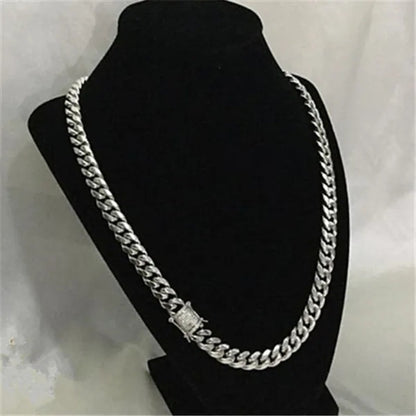 New Fashion Jewelry 18K Gold / 925 Silver Plated Men Cuban Miami Link Necklace Stainless Steel Diamond Clasp Hip Hop Iced Out Gold Chain Necklace