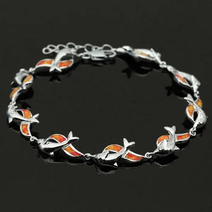 Womens Jewelry 925 Sterling Silver Dolphin Style Blue/red  Fire Opal Diamond Charm Chain Bracelet