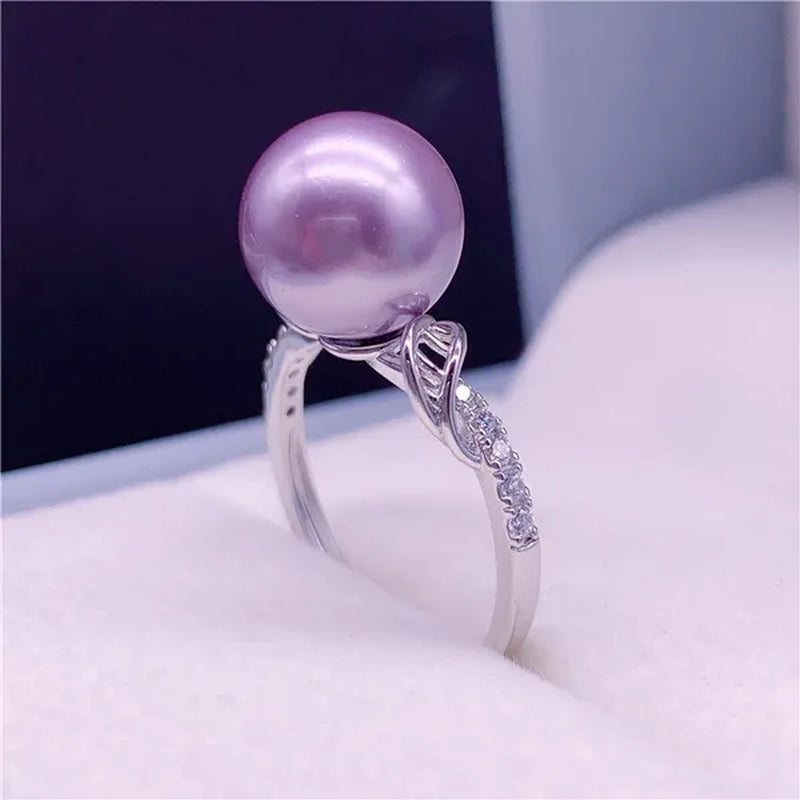 925 sterling silver natural south sea gold pearl powder seawater pearl ring diamond pearl ring round open ring