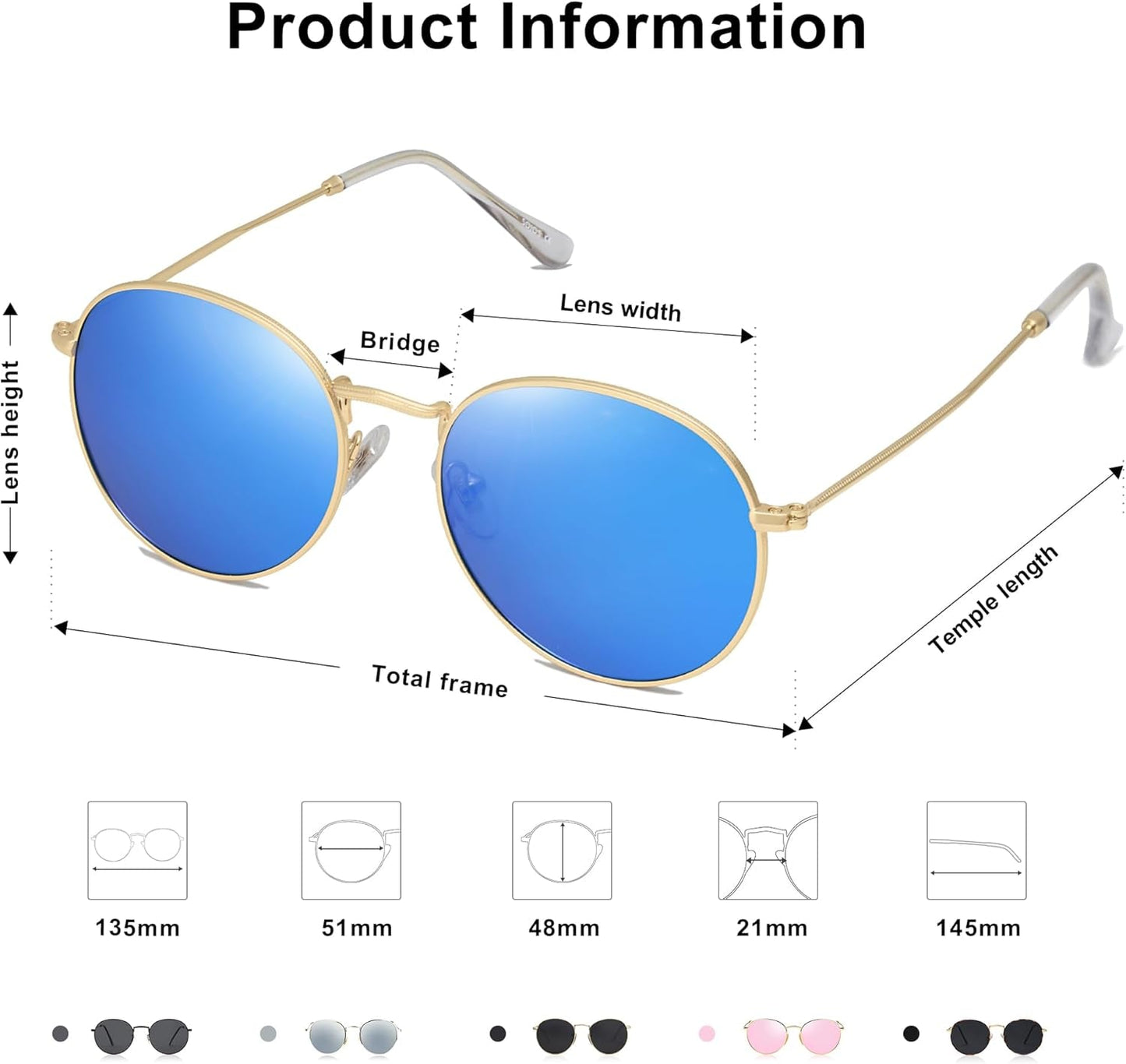 Small round Polarized Sunglasses for Women Men Classic Vintage Retro Shades UV400