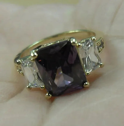 Natural 5.99CT Alexandrite Diamond 14K Yellow Gold Ring Size 6-10