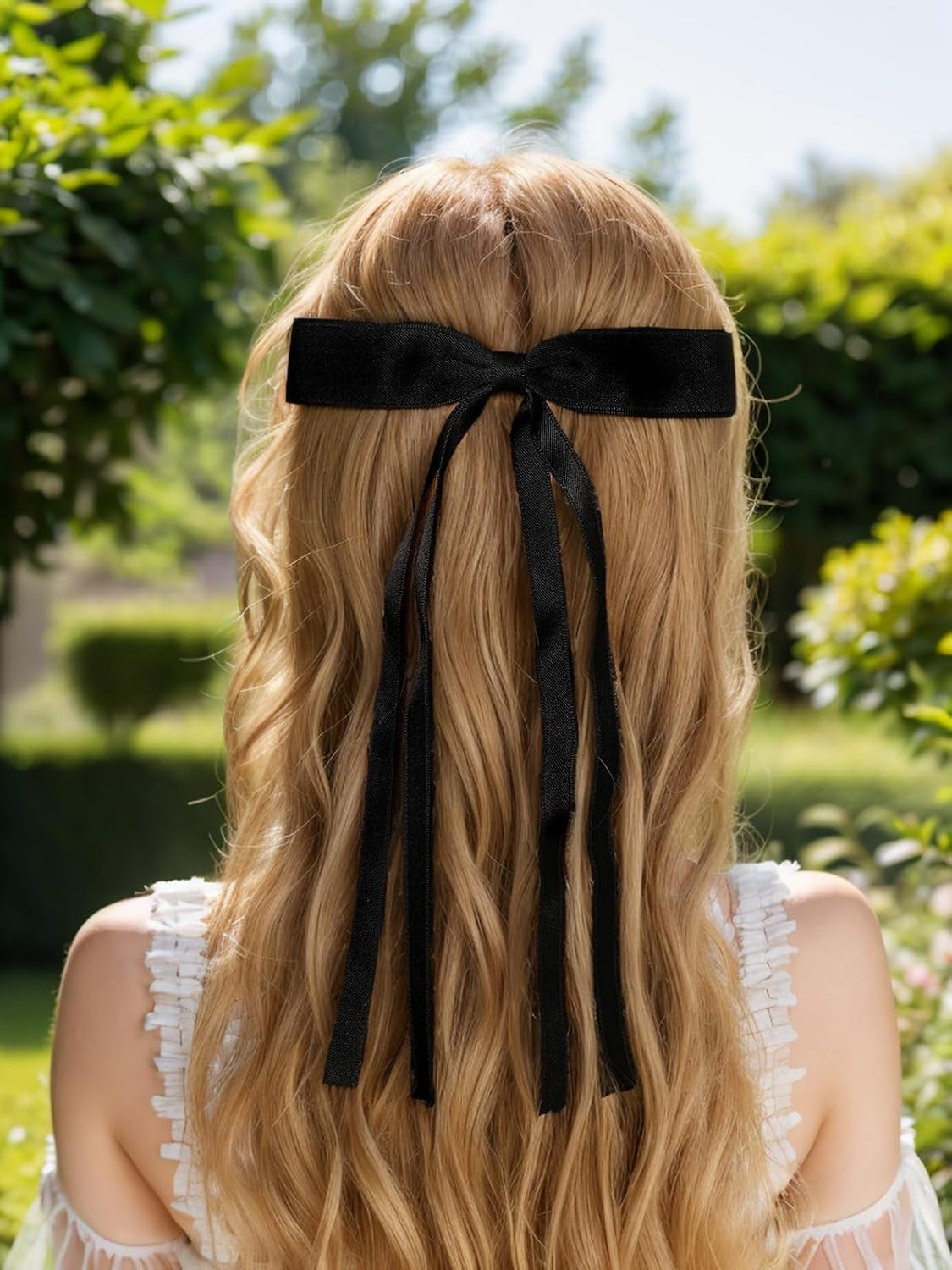 4Pcs Hair Clips for Women Tassel Ribbon Bowknot with Long Tail, Clip Girl, Solid Accessories Barrettes Claw Bow (Black&Beige)