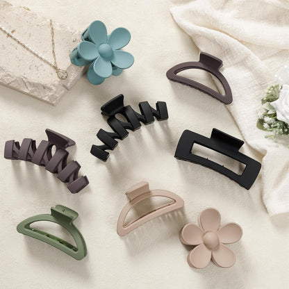 8PCS Hair Clips for Women, Flower Claw Clips for Thick Hair, Non-Slip Hair Accessories with Multi-Styles, Neutral Colors Variety Pack