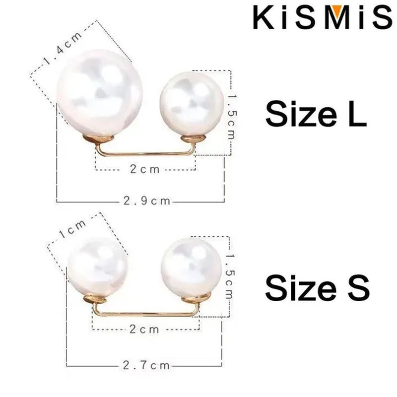 KISMIS 1/2/4Pcs Double Pearl Pins for Women Designer Female Brooches Clothing Accessories Simulated Pearl Sweater Knit Shirt Jewelry